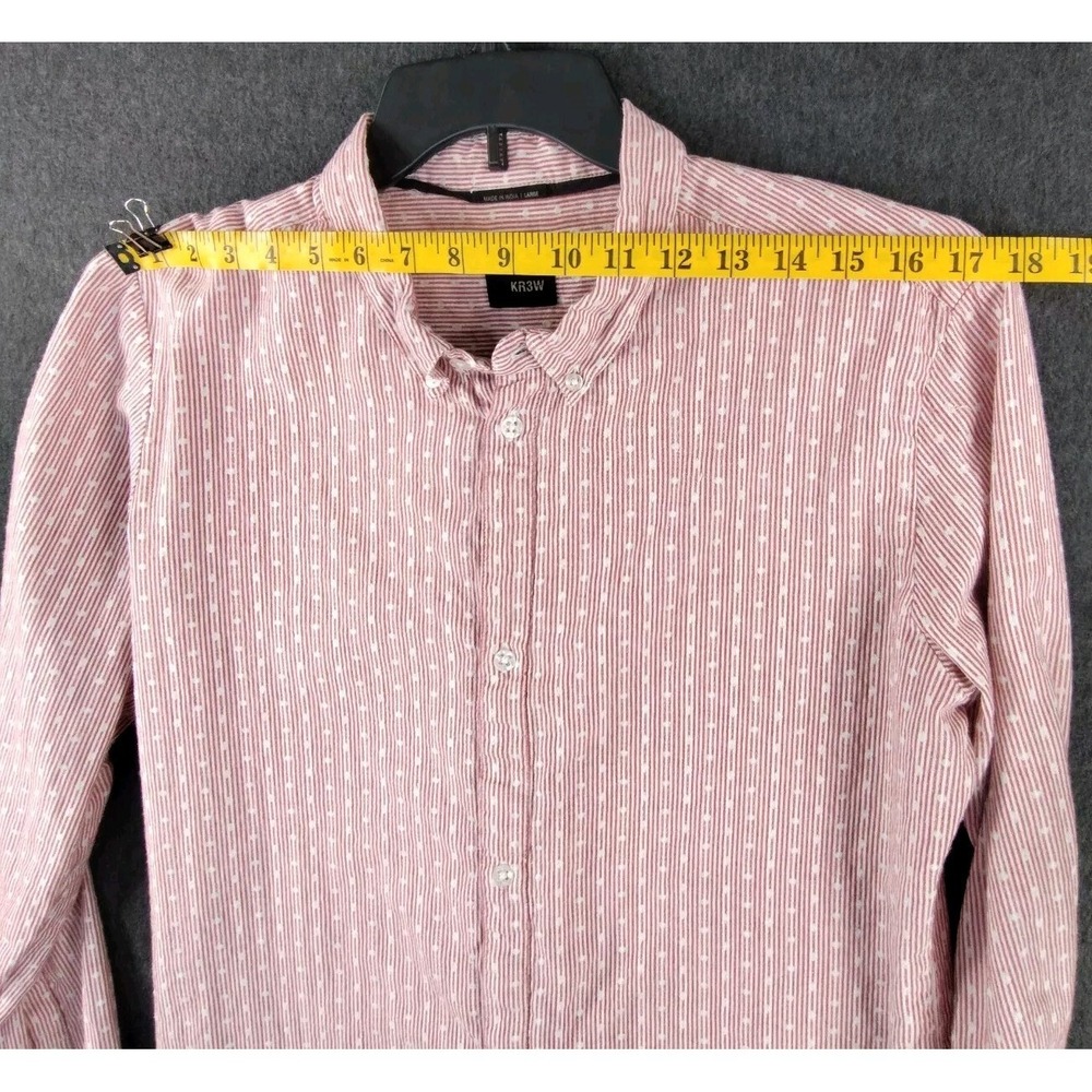 ✅👔🚨🎁🎄Rare KR3W Mens L Buttoned Up Collar Long Sleeve Shirt Red/White 📸SEE📏 - Picture 6 of 16